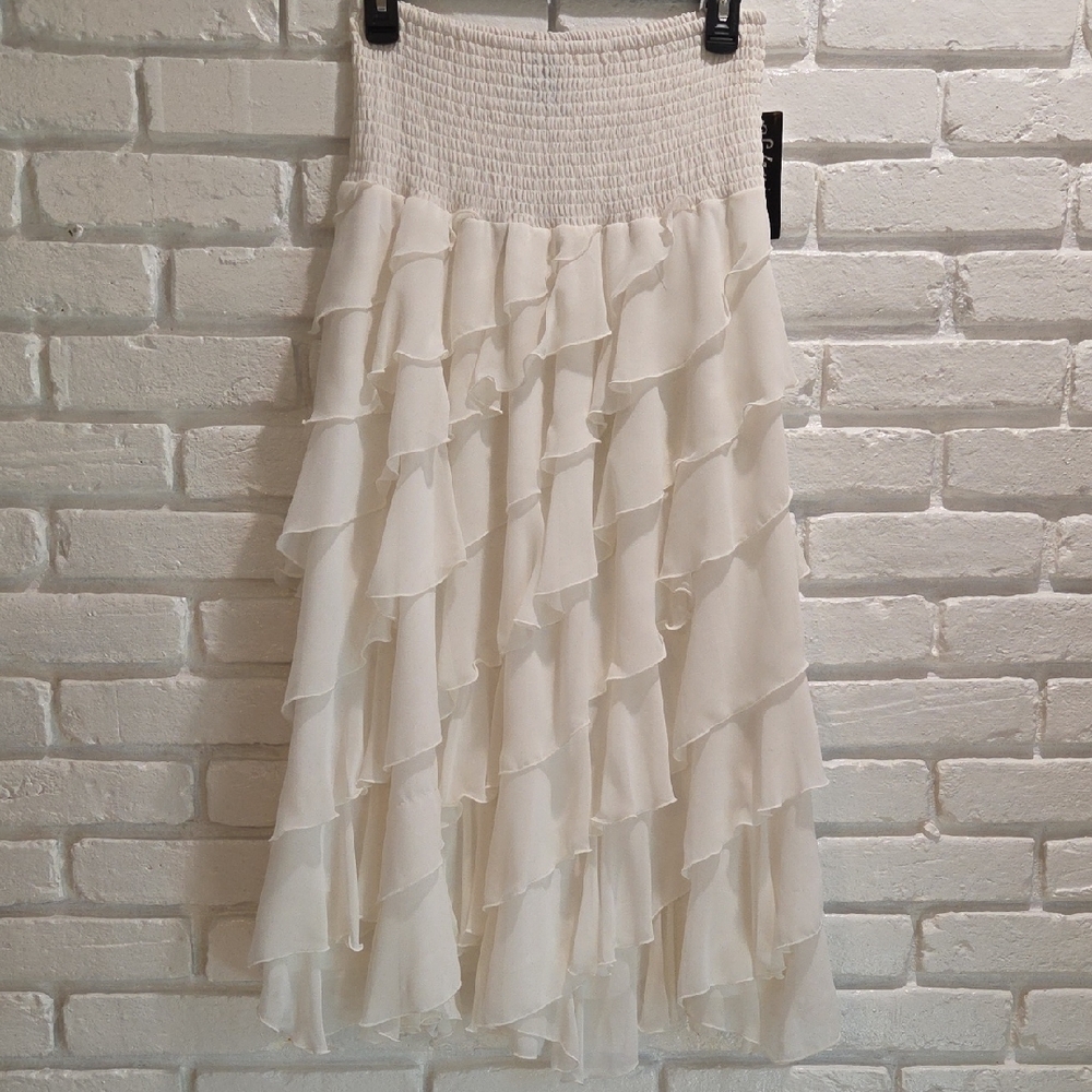 White Ruffle Tiered Midi Skirt - Elegant Women's Skirt